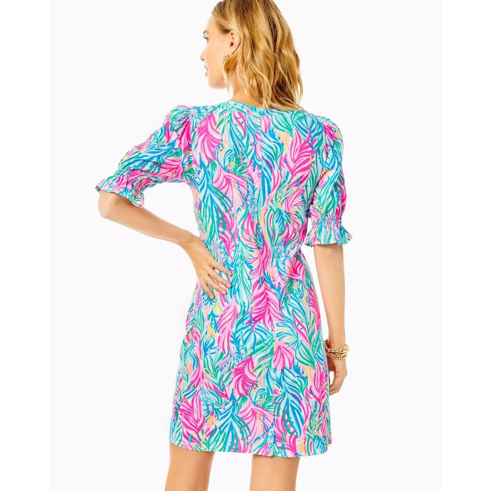 Lilly Pulitzer Adley Short Sleeve Mini Dress Smocked Printed Resort XS 282306 - Picture 2 of 9